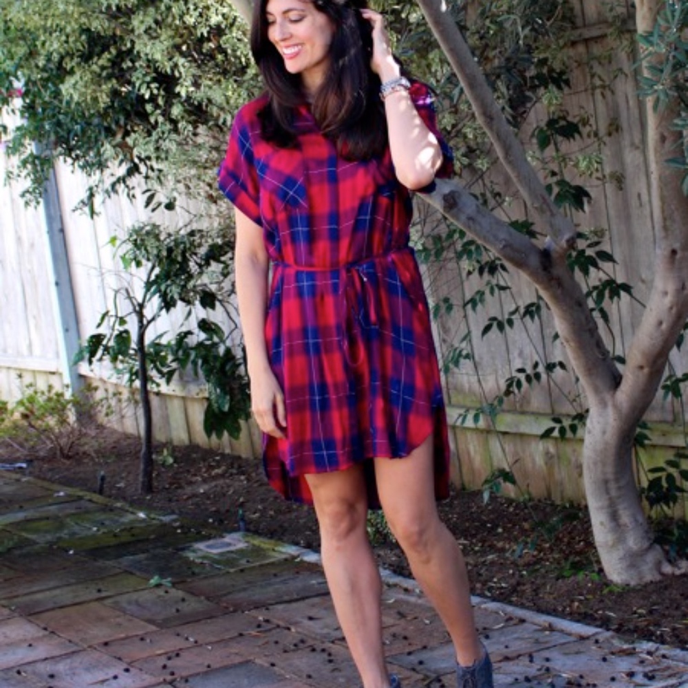 Rails short sleeve plaid shirt dress